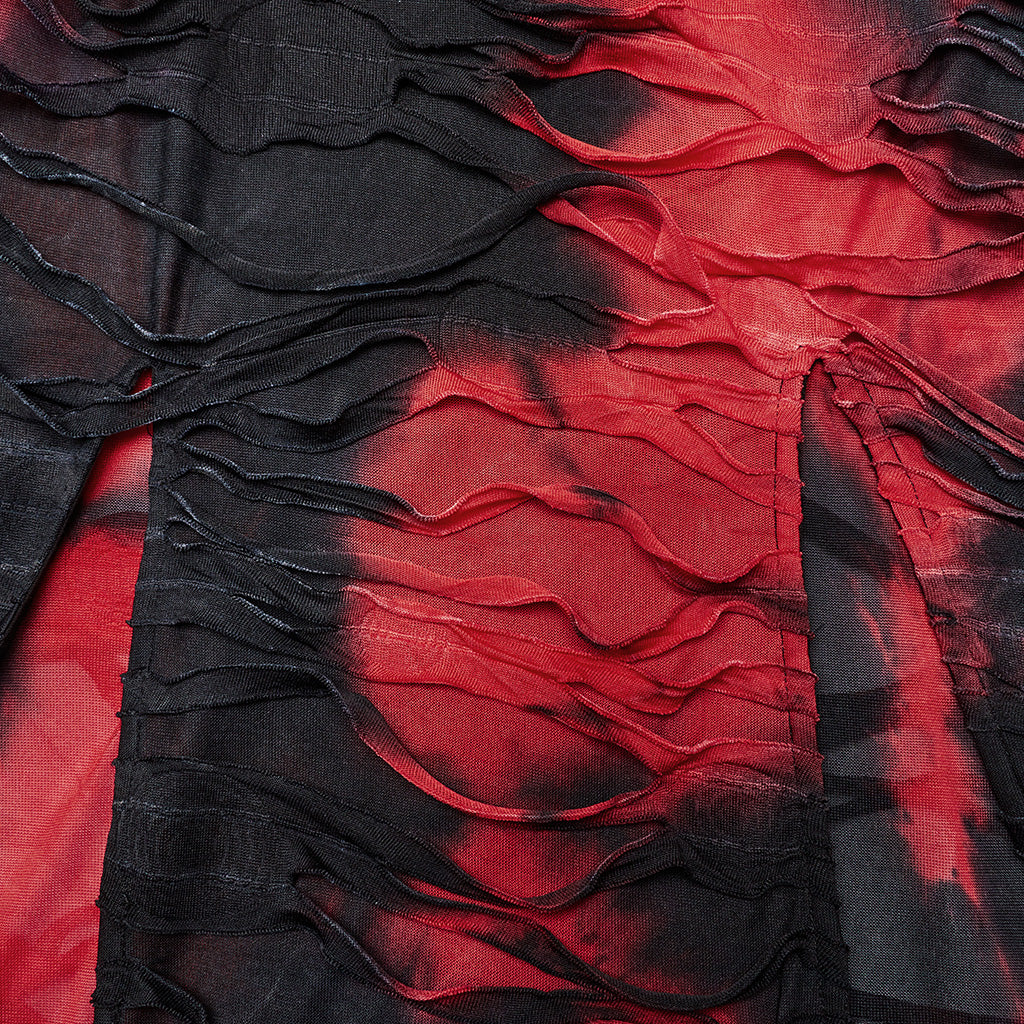 Punk Rave Ebril Red and Black Distressed Look Maxi Dress - Kate's Clothing