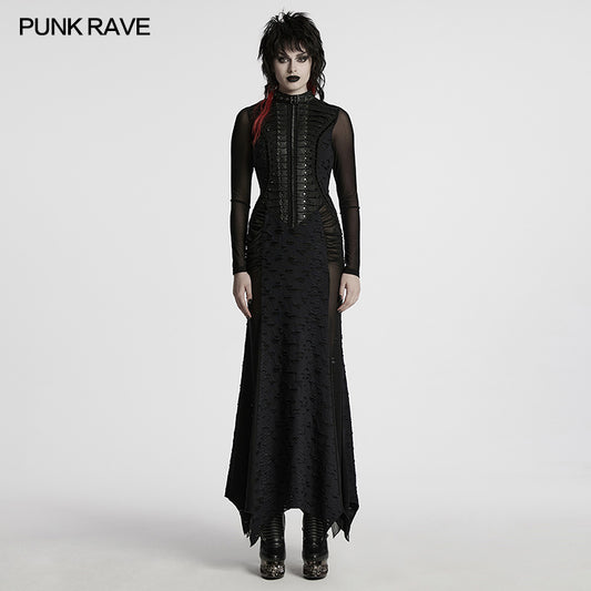 Punk Rave Gothic Black Maxi Dress