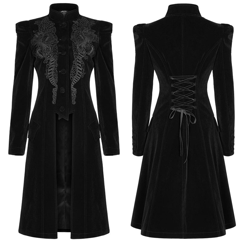 Punk Rave Nerezza Goth Mid-Length Embroidered Velvet Coat