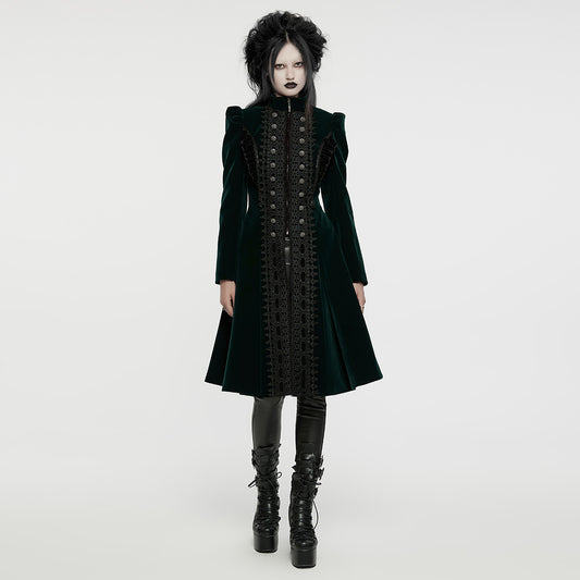 Punk Rave Aviara Dark Green Velvet Coat - Kate's Clothing