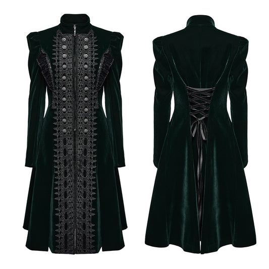 Punk Rave Aviara Dark Green Velvet Coat - Kate's Clothing