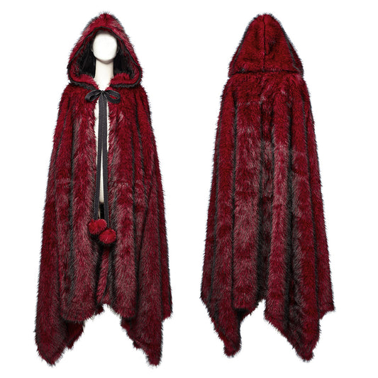 Punk Rave Izya Faux Fur Cloak in Red - Kate's Clothing