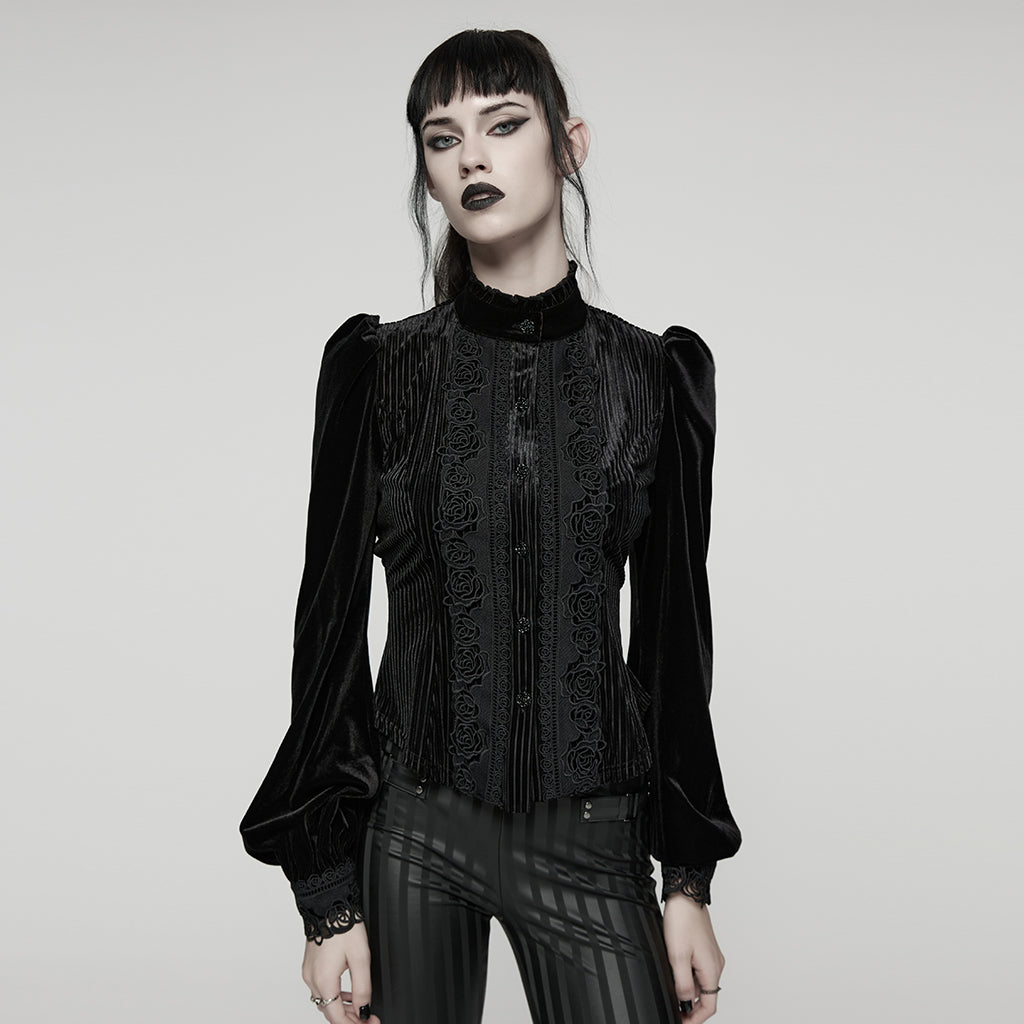 トップス mad punks gothic blouse archive Punk Rave Daily Goth Shirt – Black Velvet Victorian Blouse with