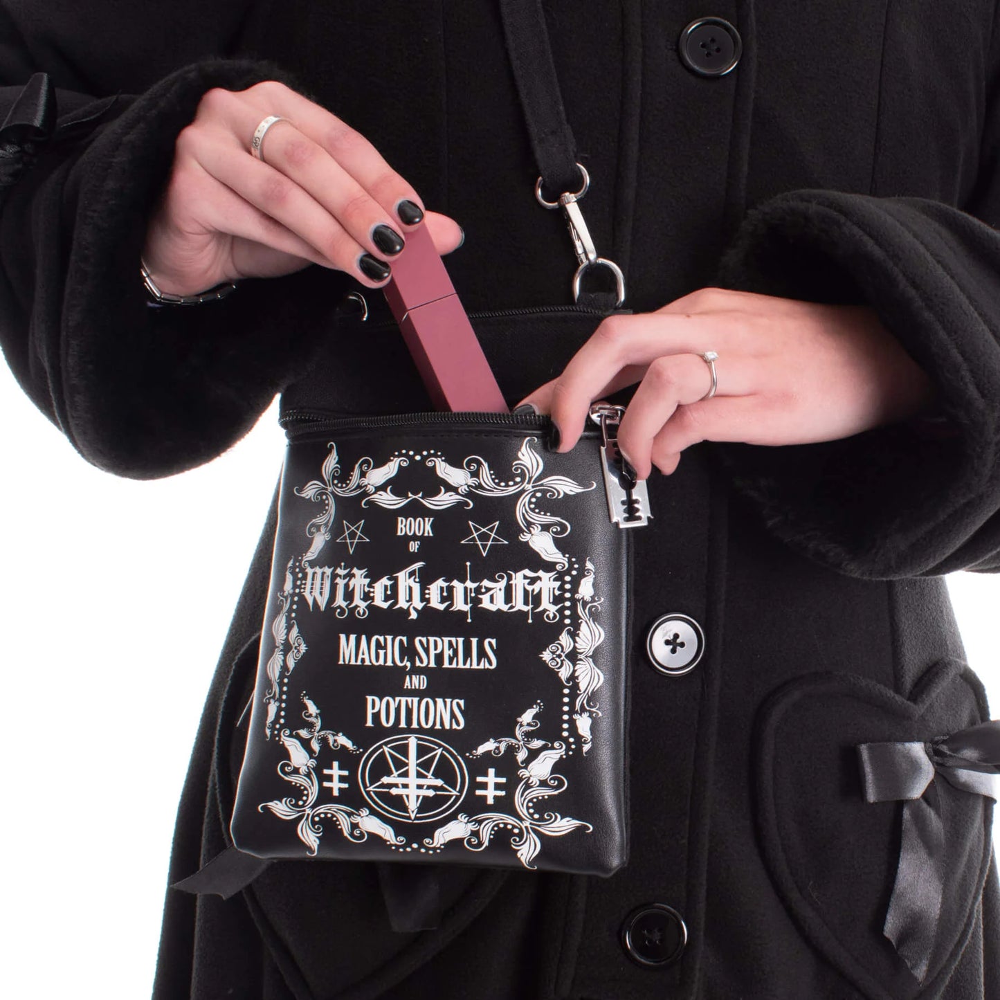 Heartless Witchcraft Shoulder Bag with Razor Blade Zip Pulls - Kate's Clothing