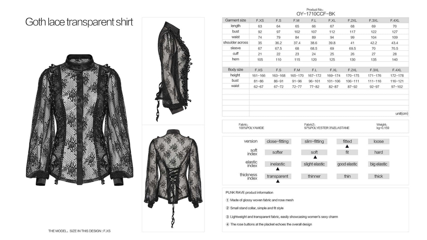 Punk Rave Padme Lace Transparent Shirt - Kate's Clothing