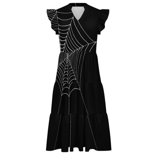 Women's Casual Ruffle Sleeve V Neck Midi Dress