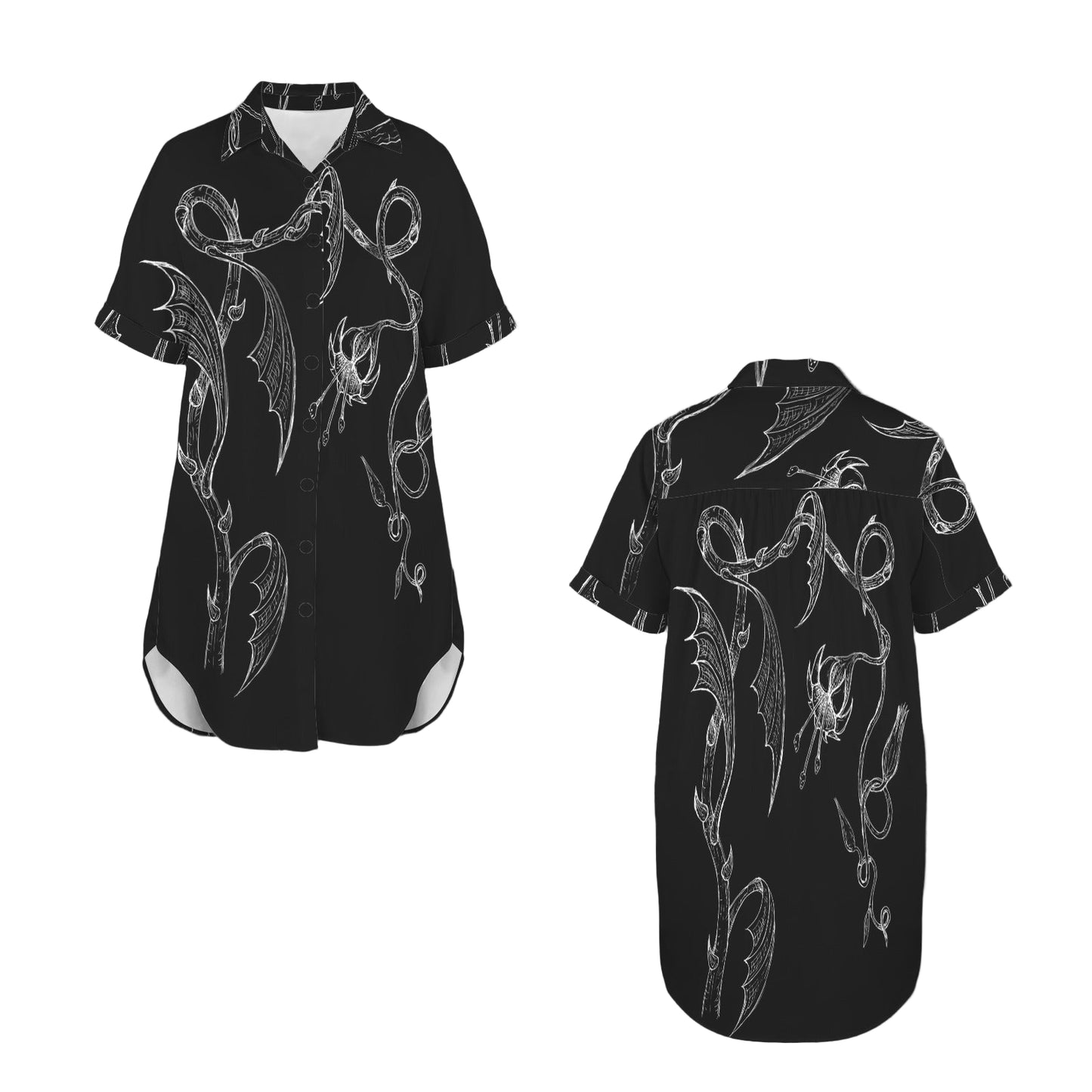 ANTIBrand Soul Flower shirt dress with white hand-drawn skull flower artwork