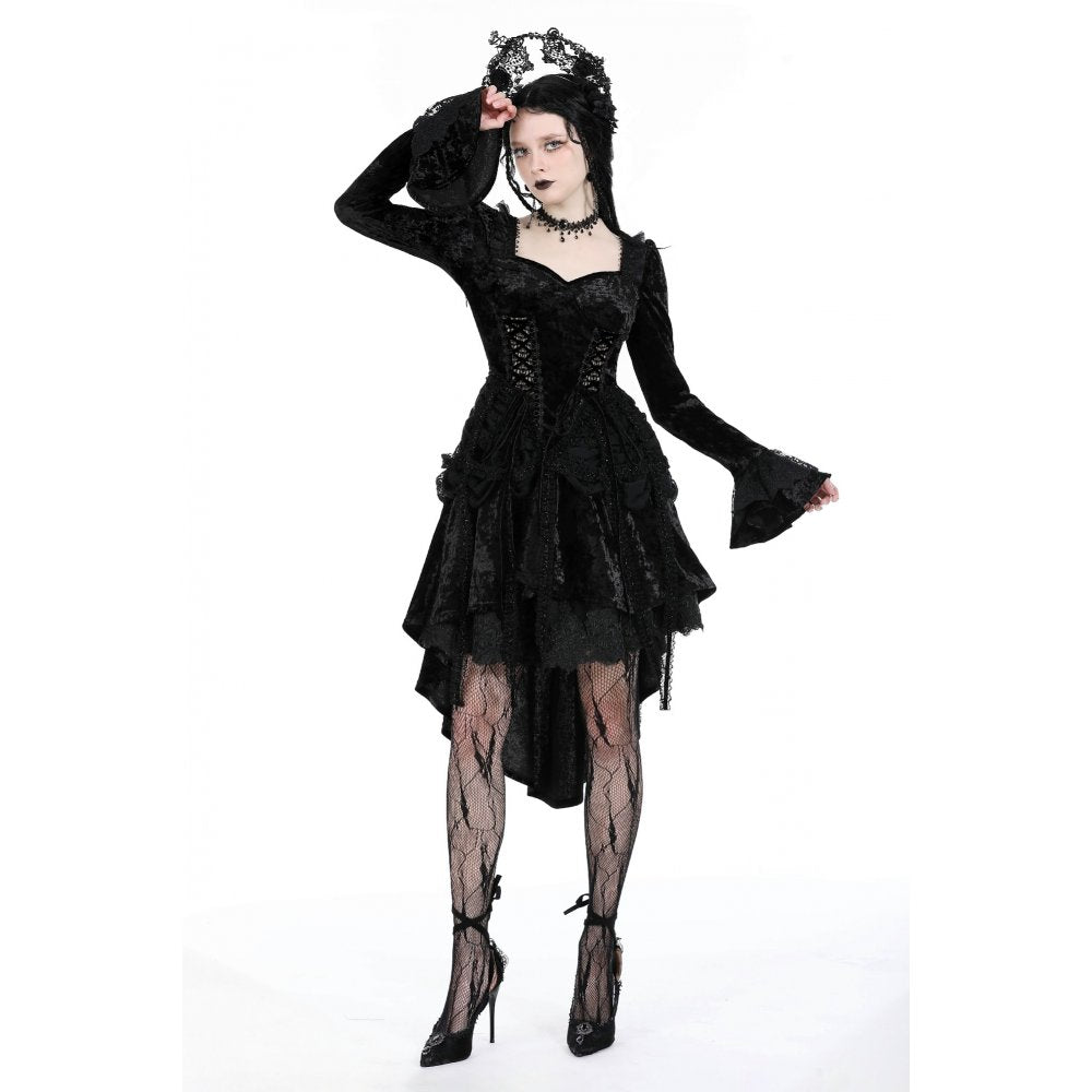 Dark in Love Annalise Gothic Velvet Dovetail Dress - Kate's Clothing