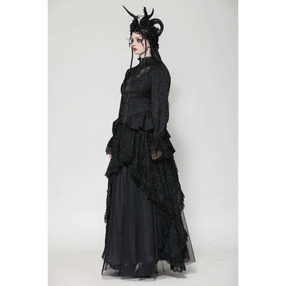 Dark in Love Felicity Gothic Lacey Zip Up Tailcoat Shirt - Kate's Clothing