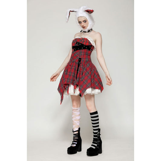 Dark in Love Annika Distressed Red Tartan Dress - Kate's Clothing