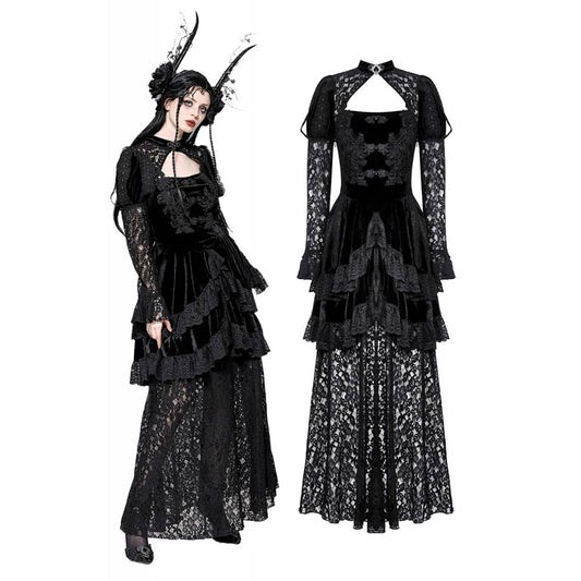 Dark in Love Onyx Romantic Gothic Velvet Lace Princess Gown - Kate's Clothing