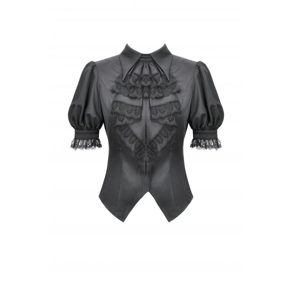 Dark in Love Viktoria Lace Ruffle Gothic Blouse in Black