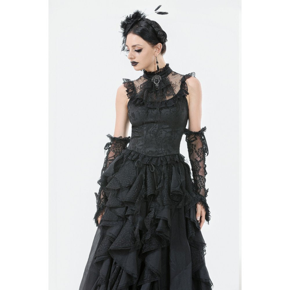 Dark in Love Seraphina Ruched Lace Goth Blouse in Black