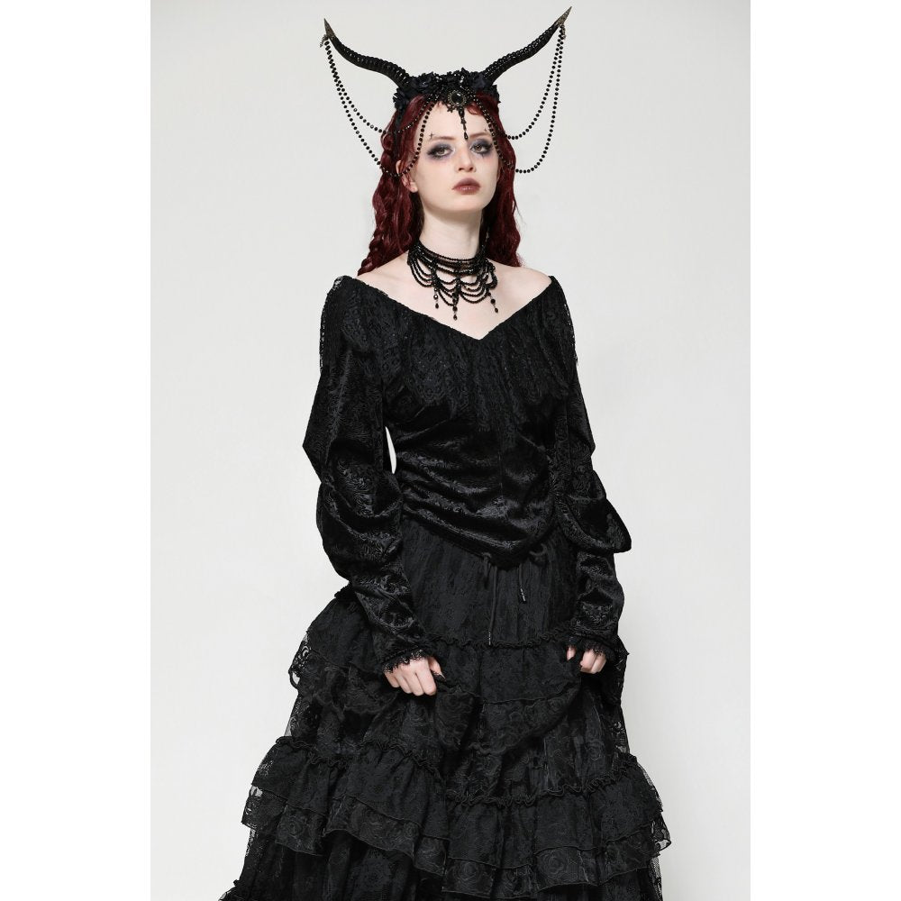 Dark in Love Romilly Lace Trimmed Jacquard Velvet Top - Kate's Clothing