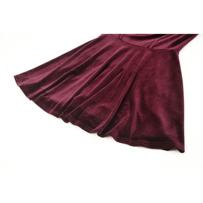 Dark in Love Verity Burgundy Velvet Dress with Black Gothic Lace - Kate's Clothing