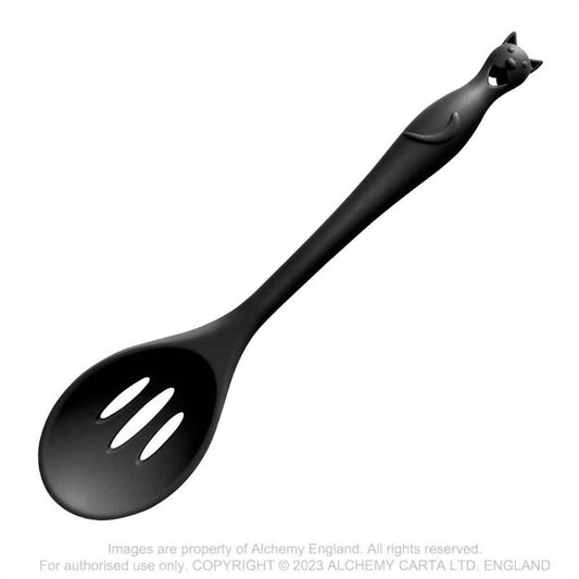Alchemy Gothic black cat handle silicone slotted spoon heat resistant gothic kitchen utensil