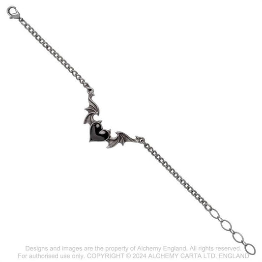 Alchemy Gothic Blacksoul bracelet side view pewter demon heart bracelet with chain adjuster