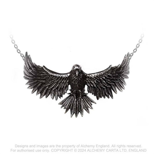Alchemy Gothic Curse of Coronis raven pendant hand sculpted pewter raven necklace