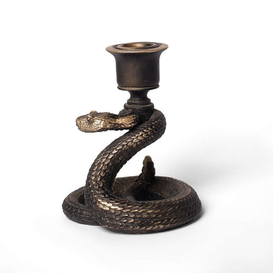 Alchemy Gothic Death Rattle candle holder snake shaped gothic candle holder antique gold finish