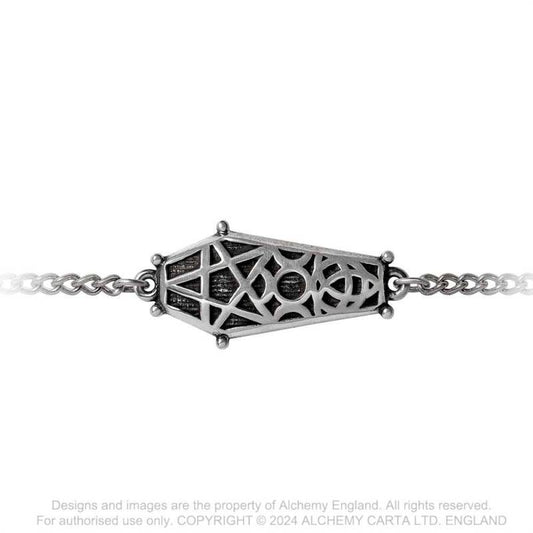 Alchemy Gothic Hex Coffin bracelet antique pewter coffin bracelet with triple moon symbol