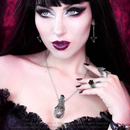 Alchemy Gothic Nighthawk pewter ring worn on model vampiric bat gothic jewellery statement ring