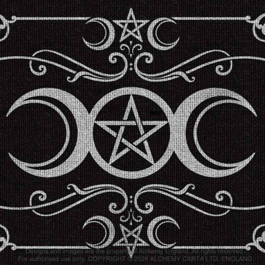 Alchemy Gothic triple moon rug pentagram and moon phases pagan design detail