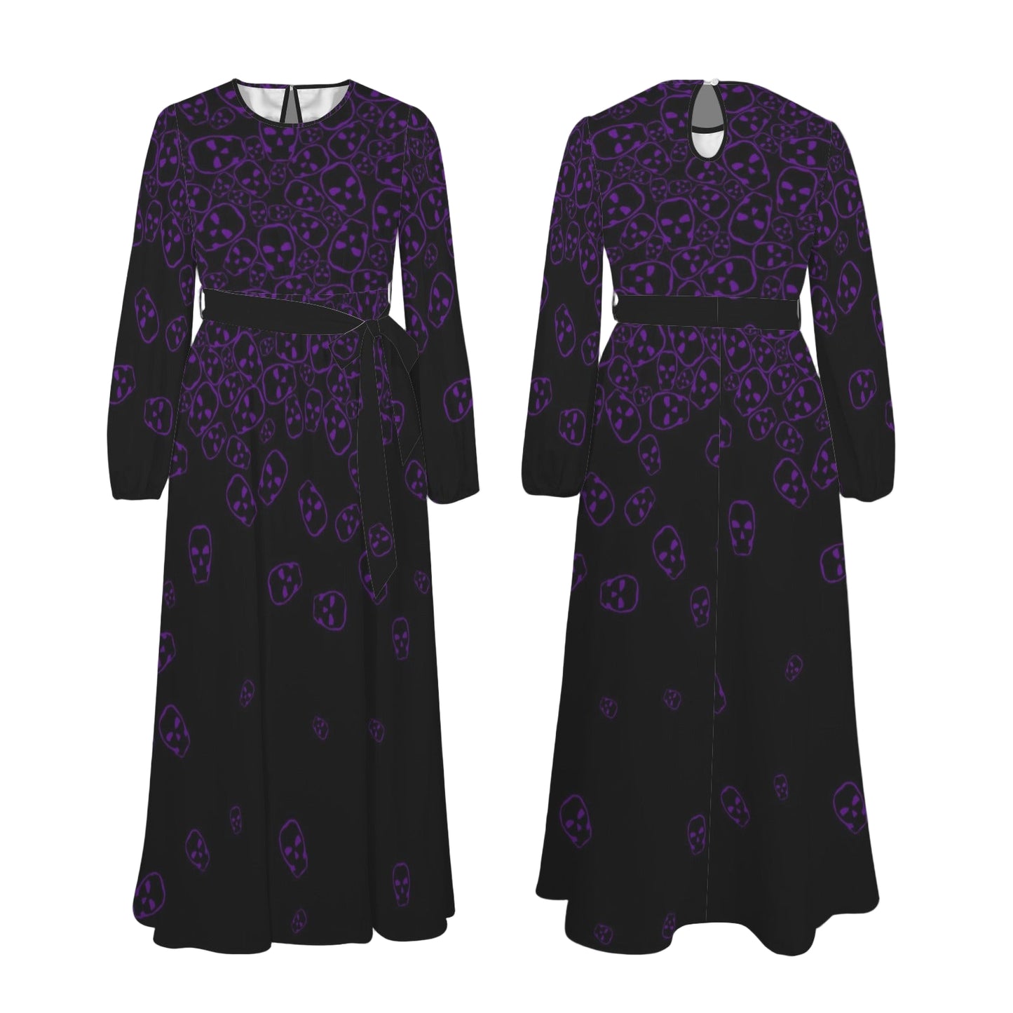 Alternative fashion maxi dress with tumbling skulls pattern