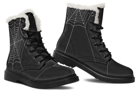 ANTIBrand Caught Up In Your Web fleece-lined combat boots with spiderweb print