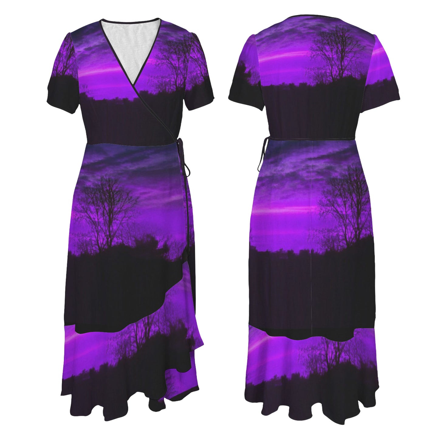 ANTIBrand 1999 Wrap Dress with purple dusk artwork