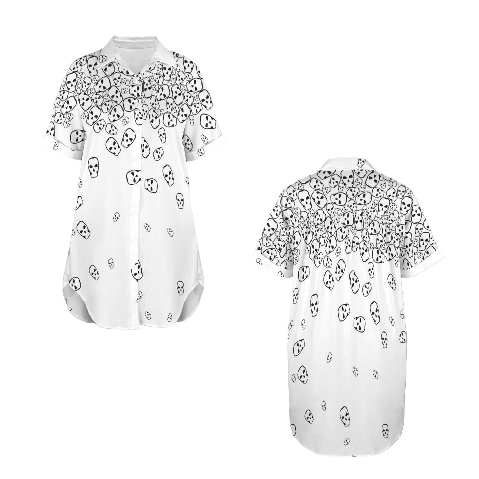 Goth button-front shirt dress with skull design