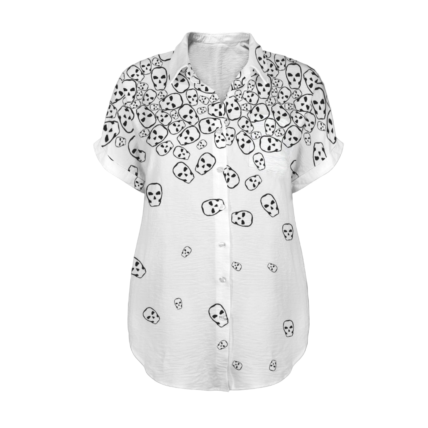 Women’s goth V-neck shirt with tumbling skulls print