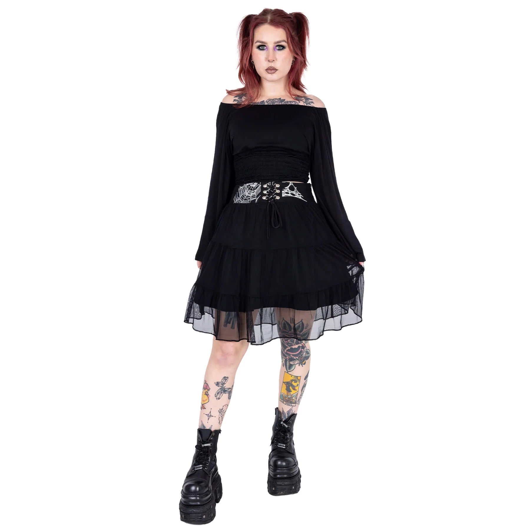 Heartless Arhana Skirt with Spiderweb Feature Waistband - Kate's Clothing