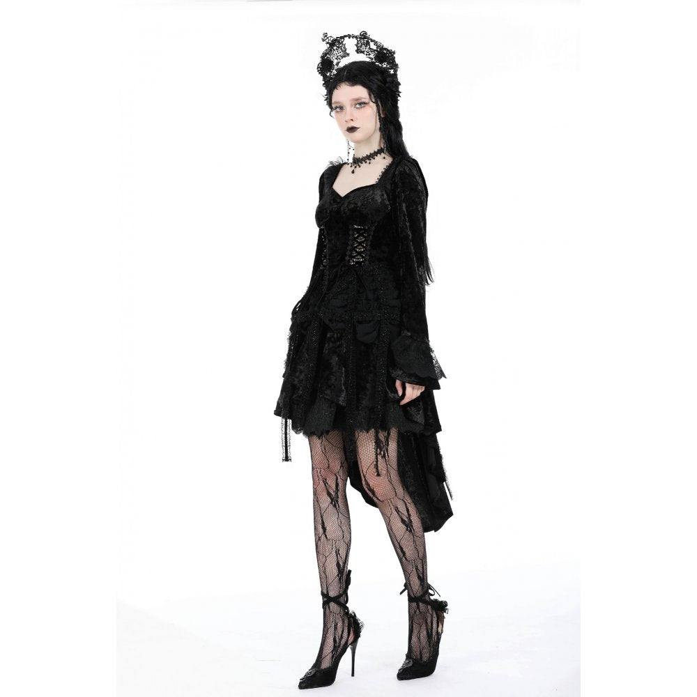 Dark in Love Annalise Gothic Velvet Dovetail Dress - Kate's Clothing