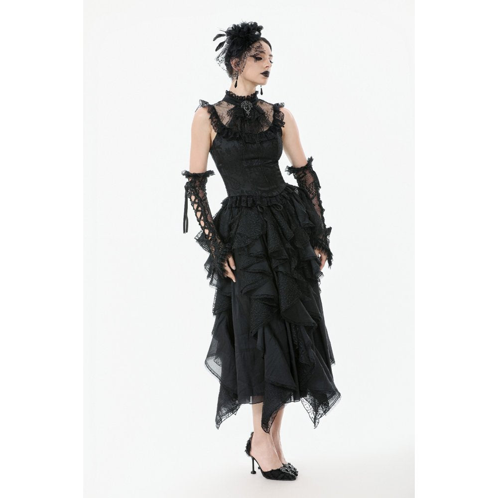 Dark in Love Seraphina Ruched Lace Goth Blouse in Black