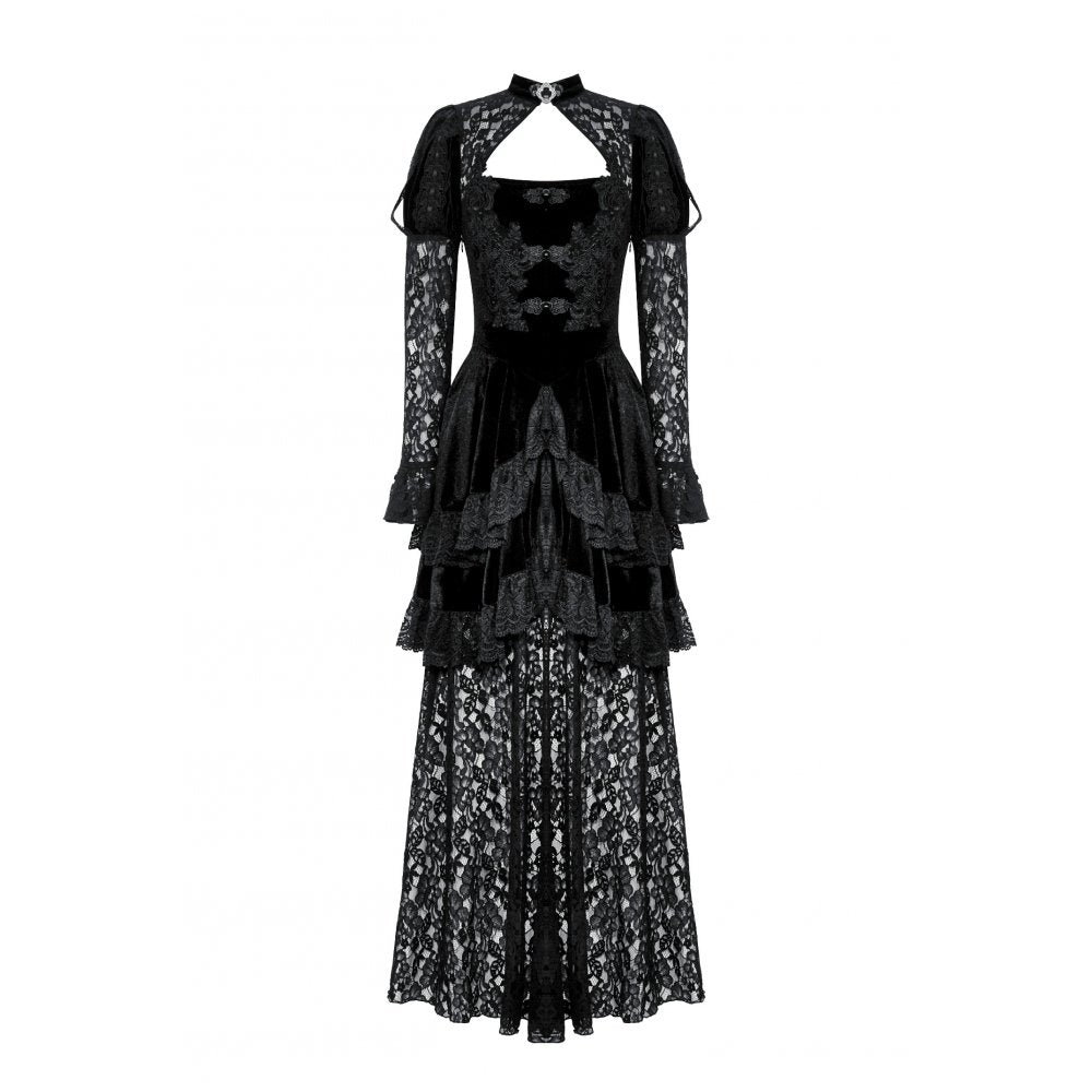 Dark in Love Onyx Romantic Gothic Velvet Lace Princess Gown - Kate's Clothing