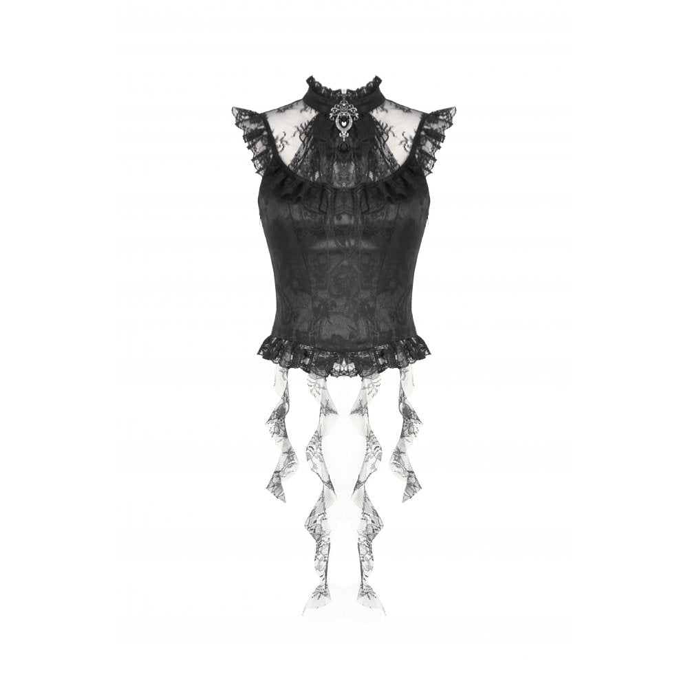 Dark in Love Seraphina Ruched Lace Goth Blouse in Black