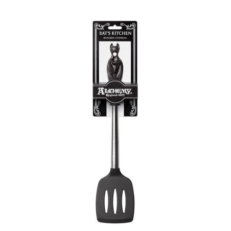 Alchemy Black bat spatula with a packaging label on a white background