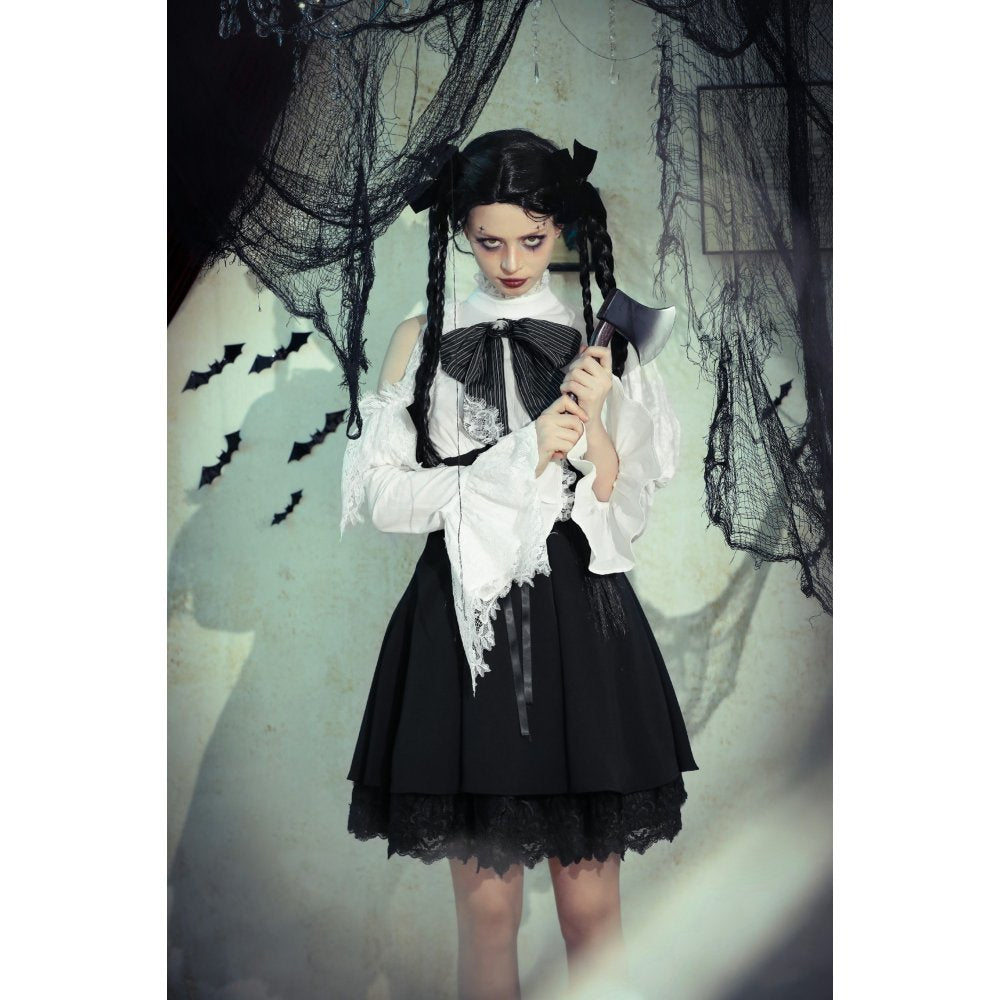 Dark in Love Aella Frozen Shoulder Effect Black and White Dress - Kate's Clothing
