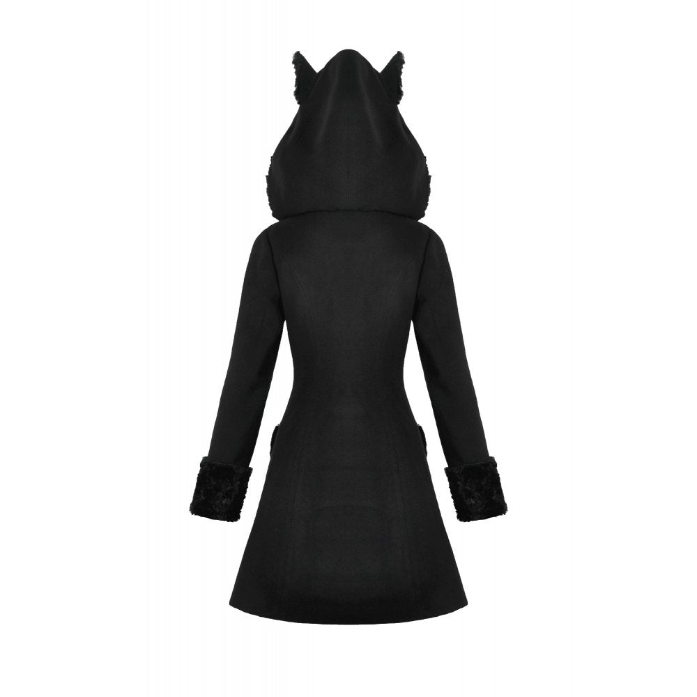 Dark in Love Cat-Ear Faux Fur Trim Gothic Coat
