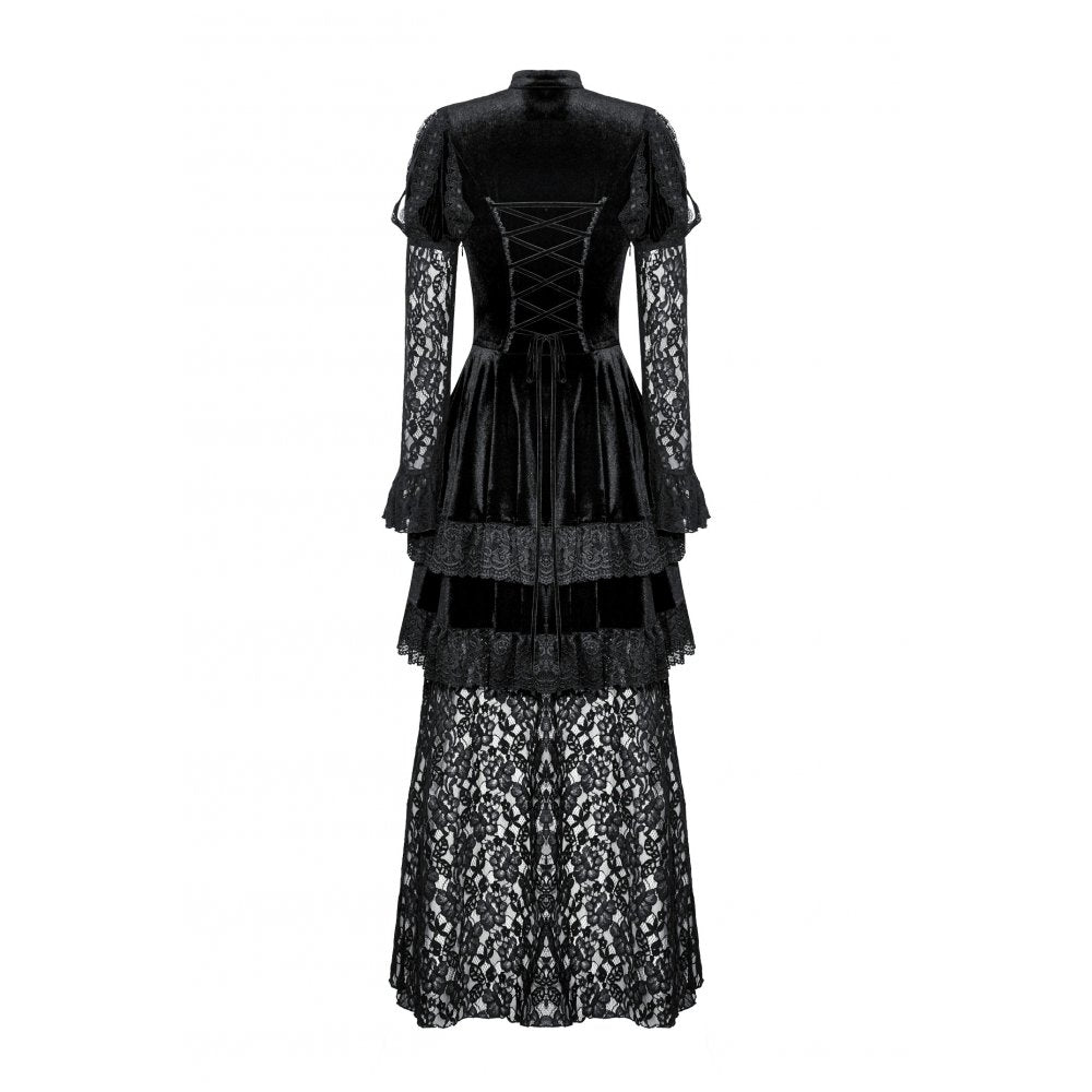 Dark in Love Onyx Romantic Gothic Velvet Lace Princess Gown - Kate's Clothing