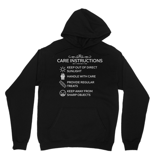 Unisex cotton-poly hoodie with self-care instructions