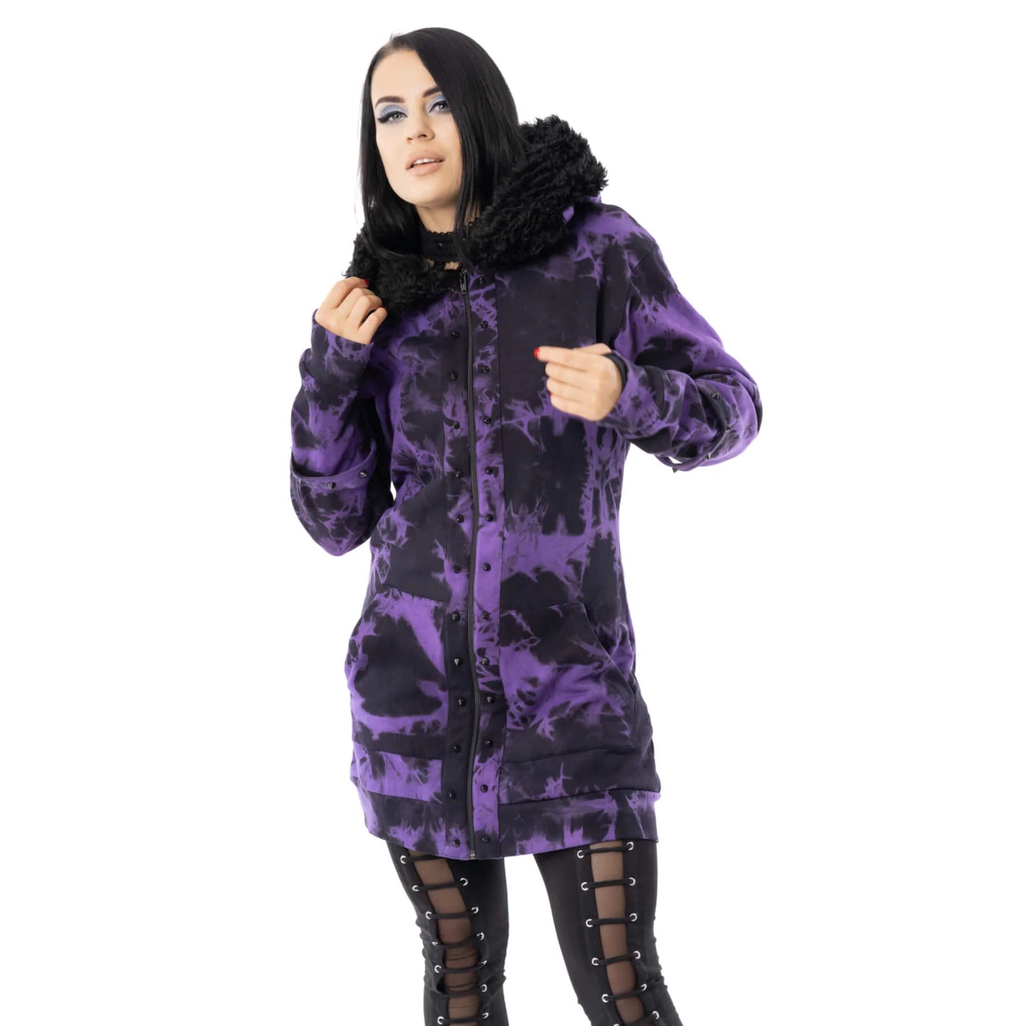 Heartless Catriona Black and Purple Tie Dye Hooded Jacket - Kate's Clothing