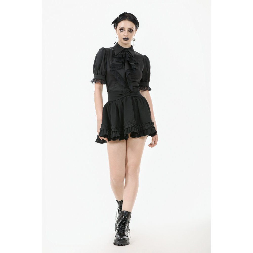 Dark in Love Viktoria Lace Ruffle Gothic Blouse in Black