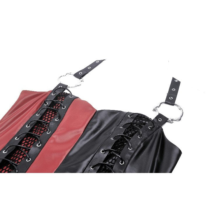 Dark in Love Ishtar Red and Black Split Faux Leather Maxi Dress - Kate's Clothing