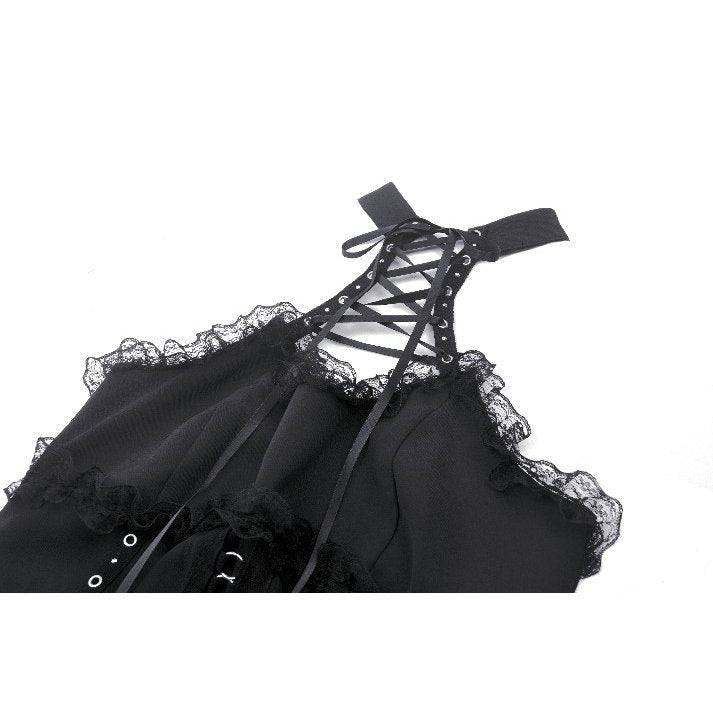 Dark in Love Teo Lace Up Collar Top - Kate's Clothing