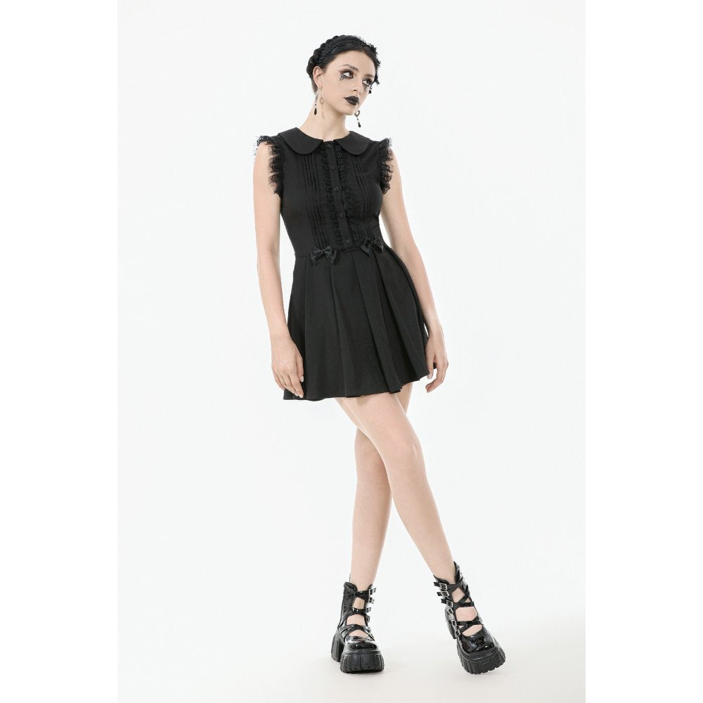 Dark In Love Gwendolyn Lace Panel Goth Mini Dress in Black