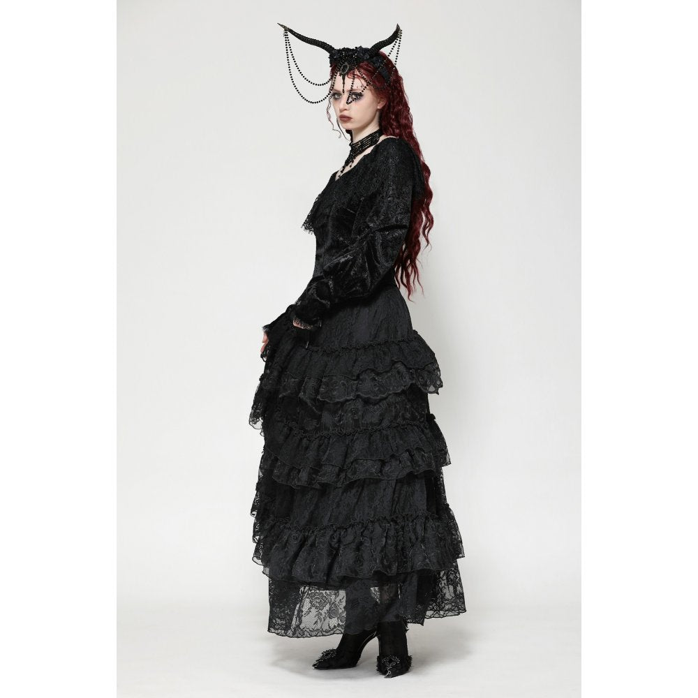 Dark in Love Romilly Lace Trimmed Jacquard Velvet Top - Kate's Clothing