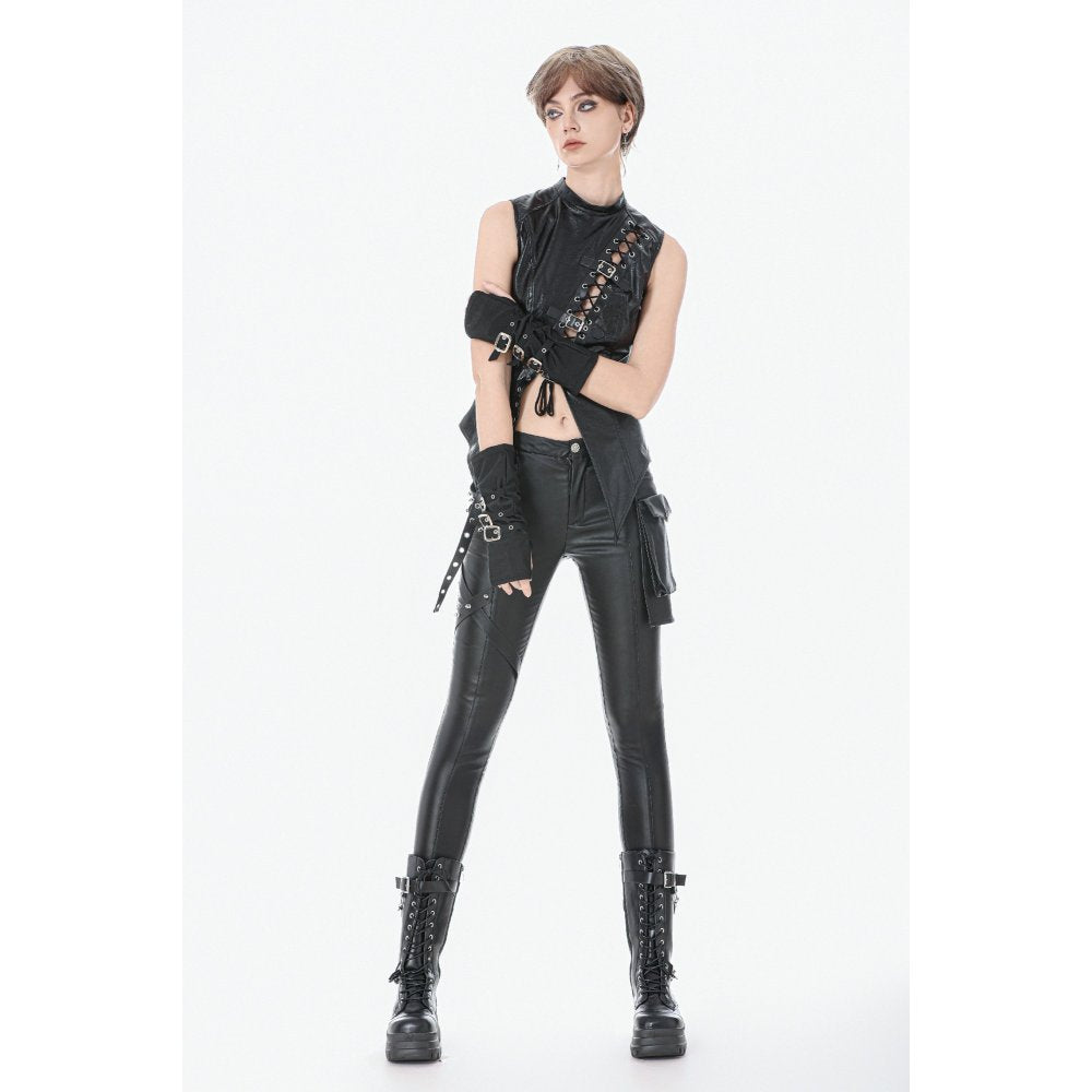 Dark in Love Punk Distressed Leather Lace-Up Top