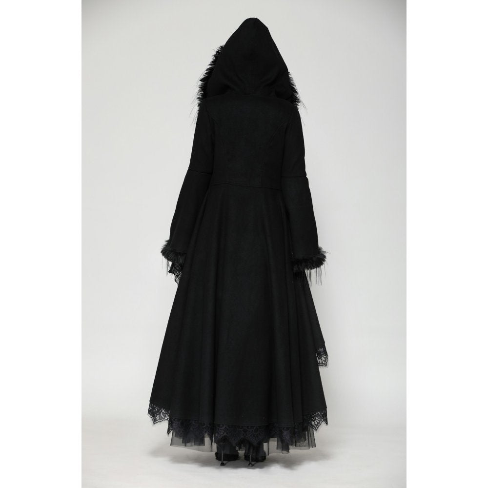 Dark in Love Eira Lace and Faux Fur Trimmed Hooded Coat - Kate's Clothing