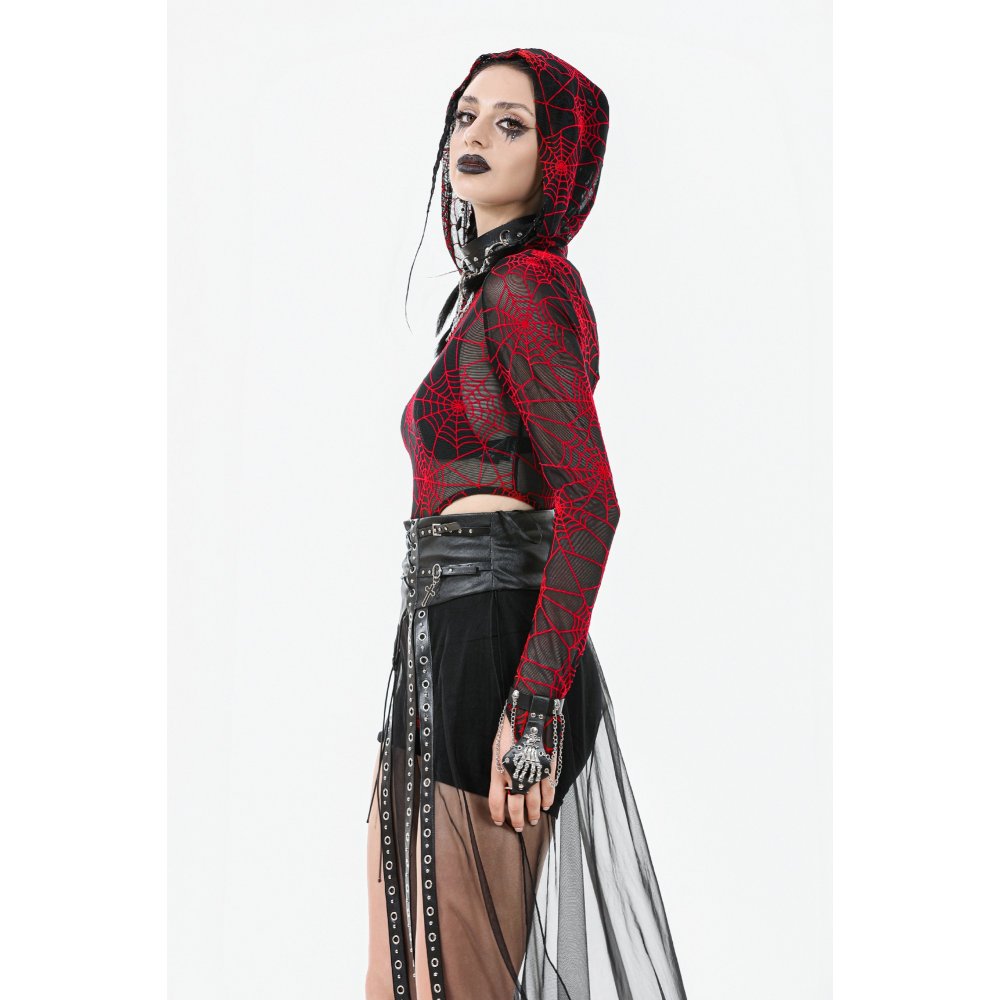 Dark in Love Gothic Sheer Mesh Maxi Skirt with PU Waist Corset